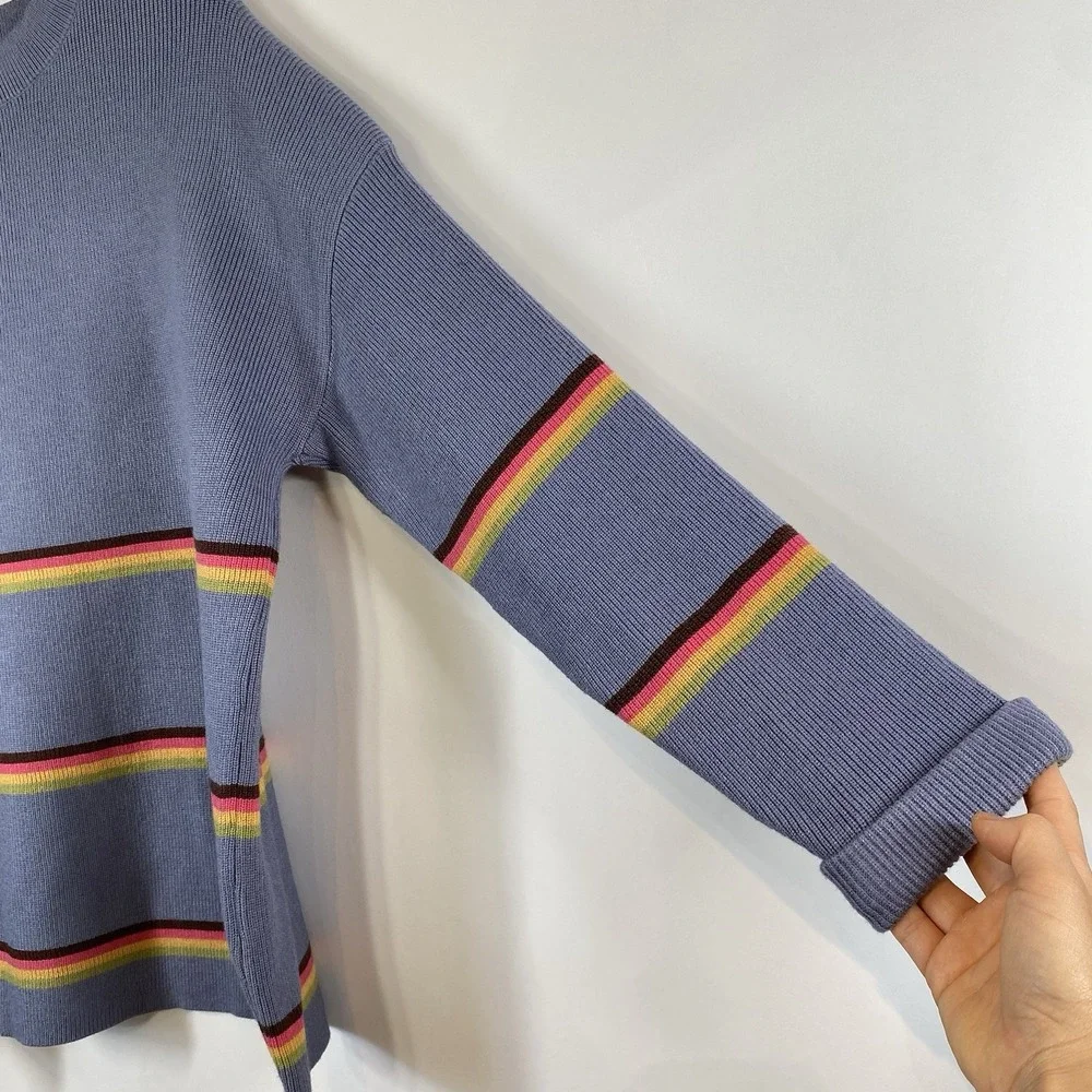 Lillusory Women's Blue Striped Long Sleeve Knit Sweater Size S NWT Crew Neck